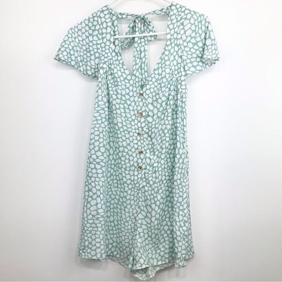 ASOS Light Green Pebble Print Tie Back Romper - Picture 1 of 12